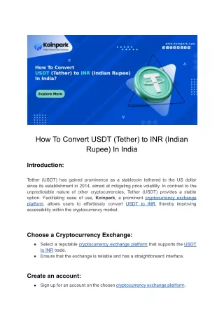 How To Convert USDT to INR In India