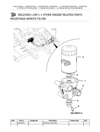 JCB JS180LC TAB TRACKED EXCAVATOR Parts Catalogue Manual (Serial Number 01776500-01777499)