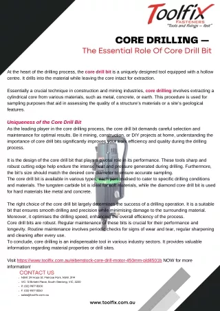 Core Drilling — The Essential Role Of Core Drill Bit