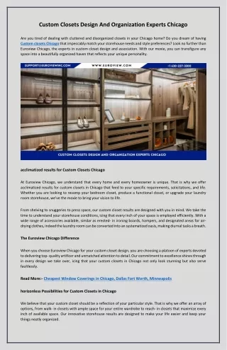 Custom Closets Design And Organization Experts Chicago