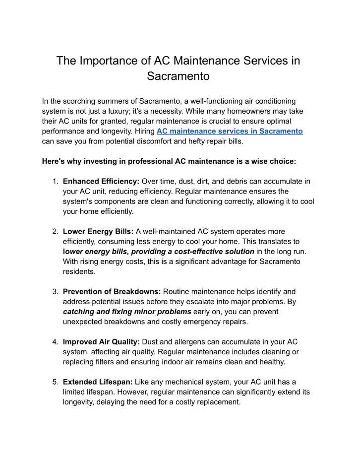 the importance of ac maintenance services