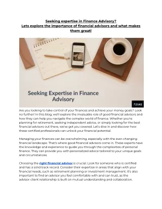 seeking expertise in finance advisory lets
