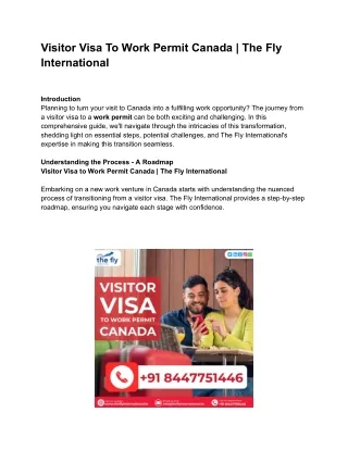 Visitor Visa To Work Permit Canada | The Fly International