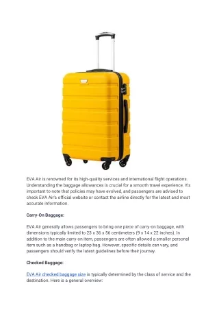 Allocation for International Luggage on Eva Air