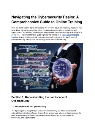 Navigating the Cybersecurity Realm: A Comprehensive Guide to Online Training