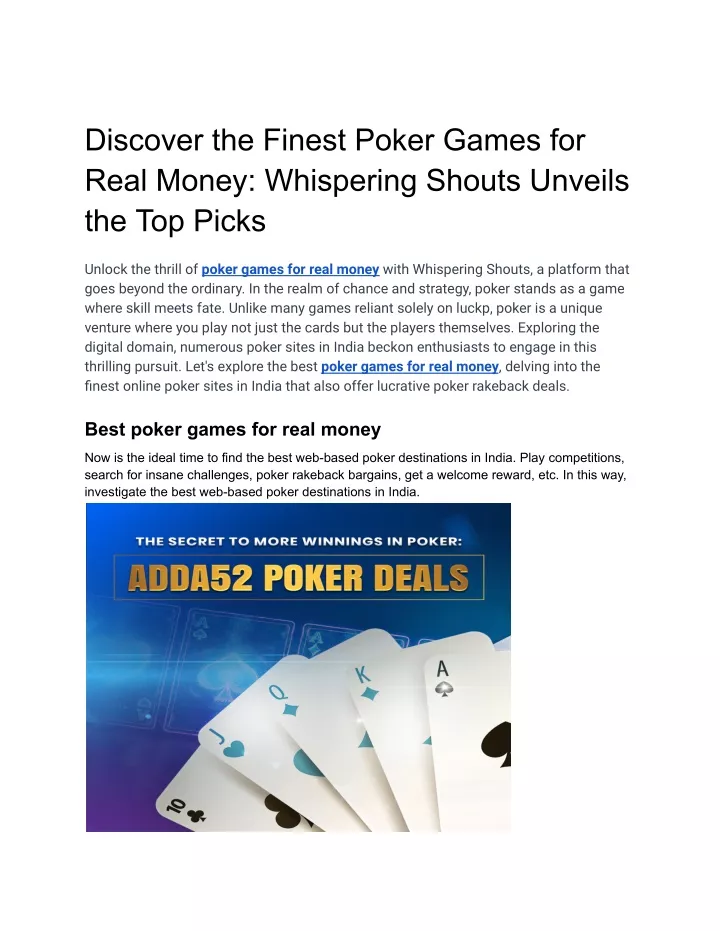 discover the finest poker games for real money