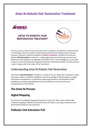 Artas 9x Robotic Hair Restoration Treatment