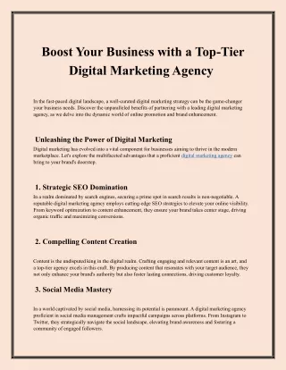 Boost Your Business with a Top-Tier  Digital Marketing Agency