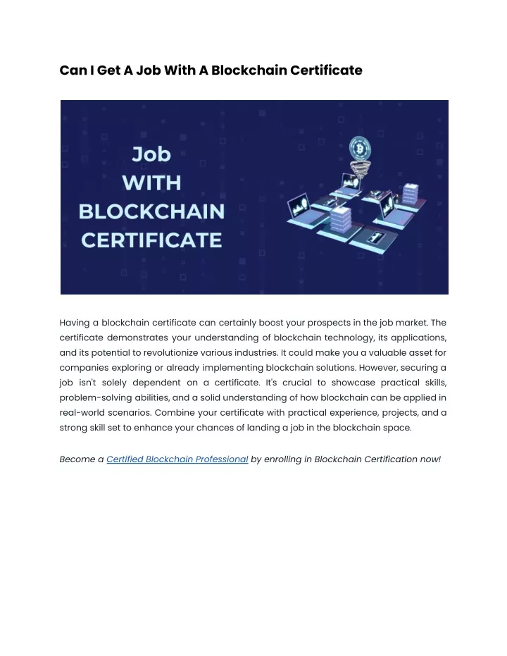 can i get a job with a blockchain certificate