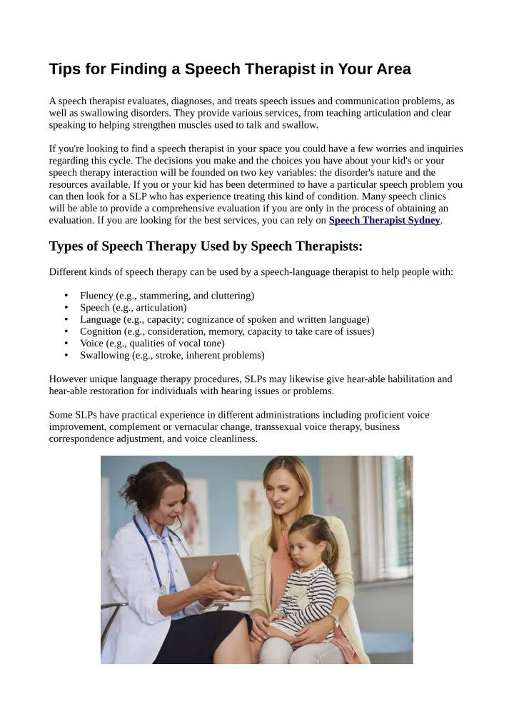 tips for finding a speech therapist in your area