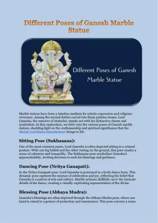 Different Poses of Ganesh Marble Statue