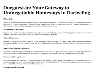 Ourguest.in - Your Gateway to Unforgettable Homestays in Darjeeling