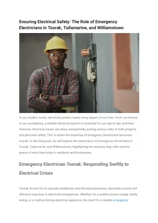 Ensuring Electrical Safety_ The Role of Emergency Electricians in Toorak, Tullamarine, and Williamstown