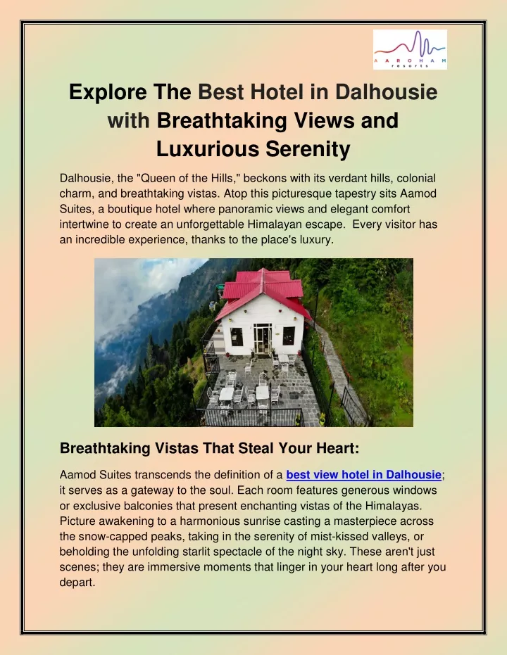 explore the best hotel in dalhousie with