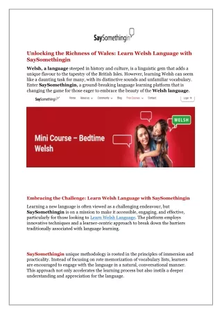 Learn welsh language with Say Something in