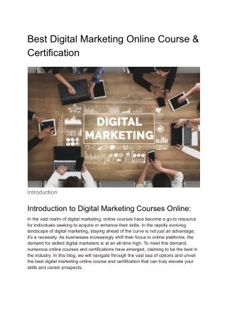 Best Digital Marketing Online Course & Certification