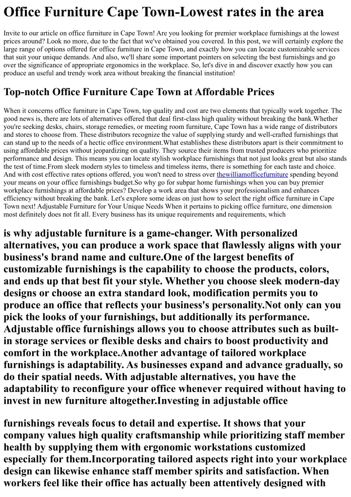 office furniture cape town lowest rates