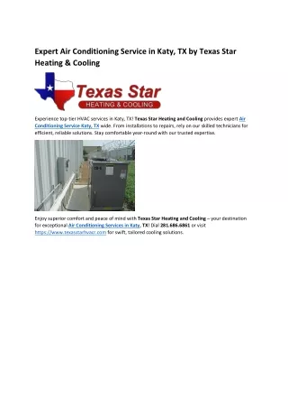 Expert Air Conditioning Service in Katy, TX by Texas Star Heating & Cooling
