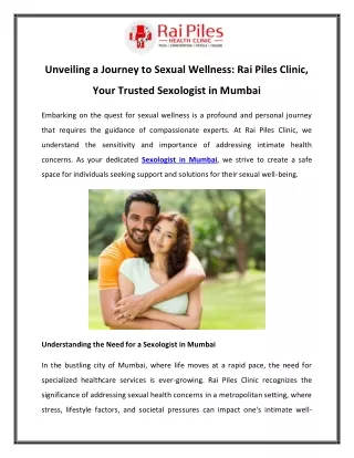 Unveiling a Journey to Sexual Wellness Rai Piles Clinic, Your Trusted Sexologist in Mumbai