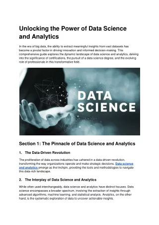 Unlocking the Power of Data Science and Analytics