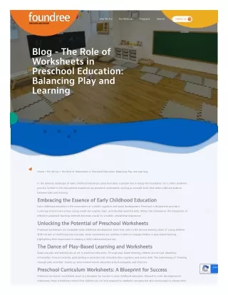 The Role of Worksheets in Preschool Education Balancing Play and Learning