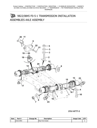 JCB JS200W T4 Wheeled Excavator Parts Catalogue Manual (Serial Number 02143861-02143861)