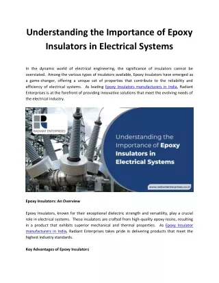 Understanding the Importance of Epoxy Insulators in Electrical Systems