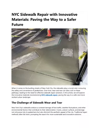 NYC Sidewalk Repair with Innovative Materials