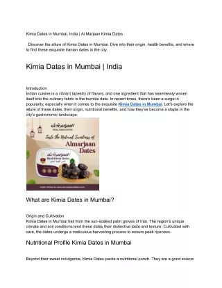 Kimia Dates in Mumbai, India | Al Marjaan Kimia Dates