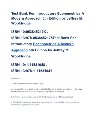Test Bank For Introductory Econometrics A Modern Approach 5th Edition by Jeffrey M