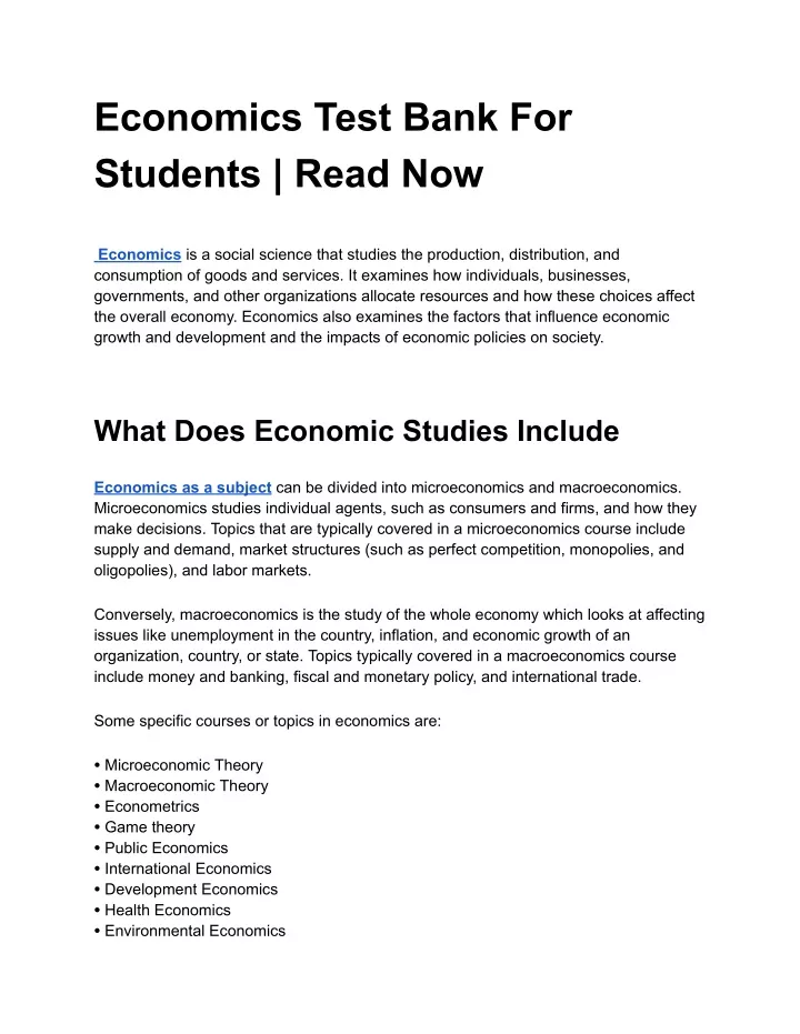 economics test bank for students read now