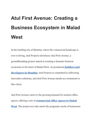 Atul First Avenue_ Creating a Business Ecosystem in Malad West