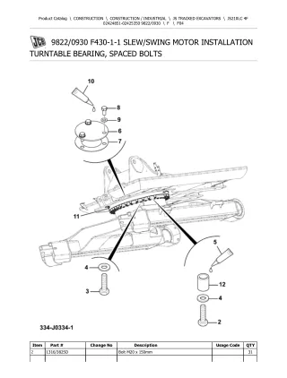 JCB JS210LC 4F TRACKED EXCAVATOR Parts Catalogue Manual (Serial Number 02424851-02425350)