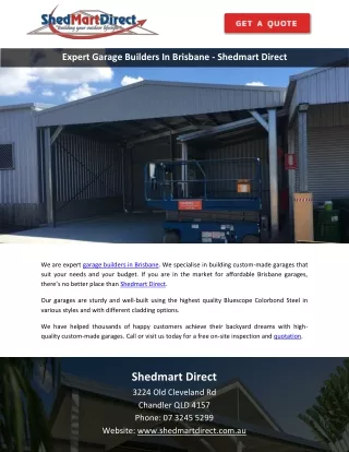 Expert Garage Builders In Brisbane - Shedmart Direct