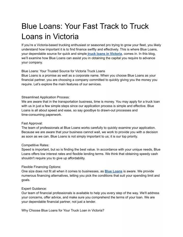 blue loans your fast track to truck loans