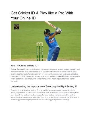 Get Cricket ID & Play like a Pro With Your Online ID