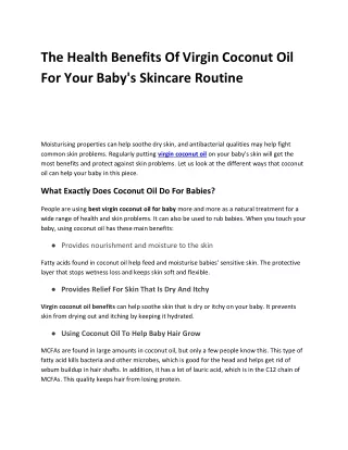 The Health Benefits Of Virgin Coconut Oil For Your Baby's Skincare Routine