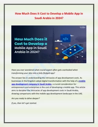 How Much Does it Cost to Develop a Mobile App in Saudi Arabia in 2024