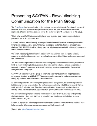 Presenting SAYPAN - Revolutionizing Communication for the Pran Group