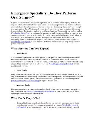 Emergency Specialists Do They Perform Oral Surgery