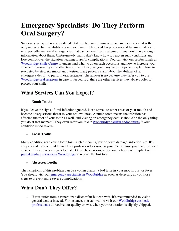 emergency specialists do they perform oral surgery