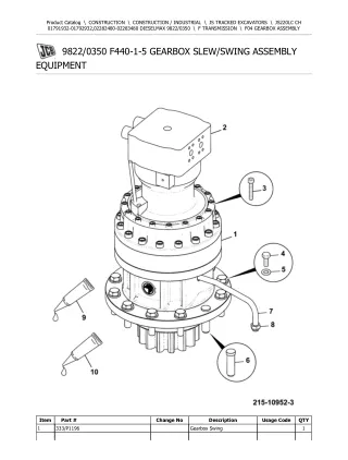 JCB JS220LC CH DIESELMAX TRACKED EXCAVATOR Parts Catalogue Manual (Serial Number 01791932-01792932)