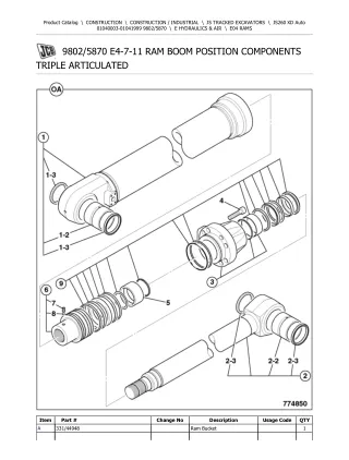 JCB JS260 XD Auto TRACKED EXCAVATOR Parts Catalogue Manual (Serial Number 01040003-01041999)