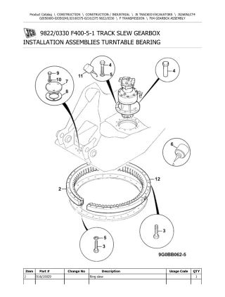 JCB JS260NLC T4 TRACKED EXCAVATOR Parts Catalogue Manual (Serial Number 02050000-02050249)