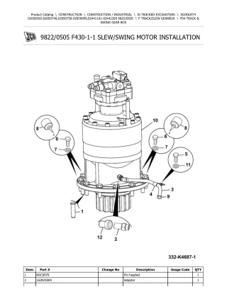 JCB JS330LR T4 TRACKED EXCAVATOR Parts Catalogue Manual (Serial Number 02050500-02050749)