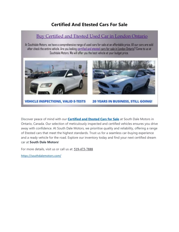 certified and etested cars for sale