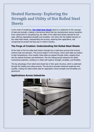 Heated Harmony: Exploring the Strength and Utility of Hot Rolled Steel Sheets