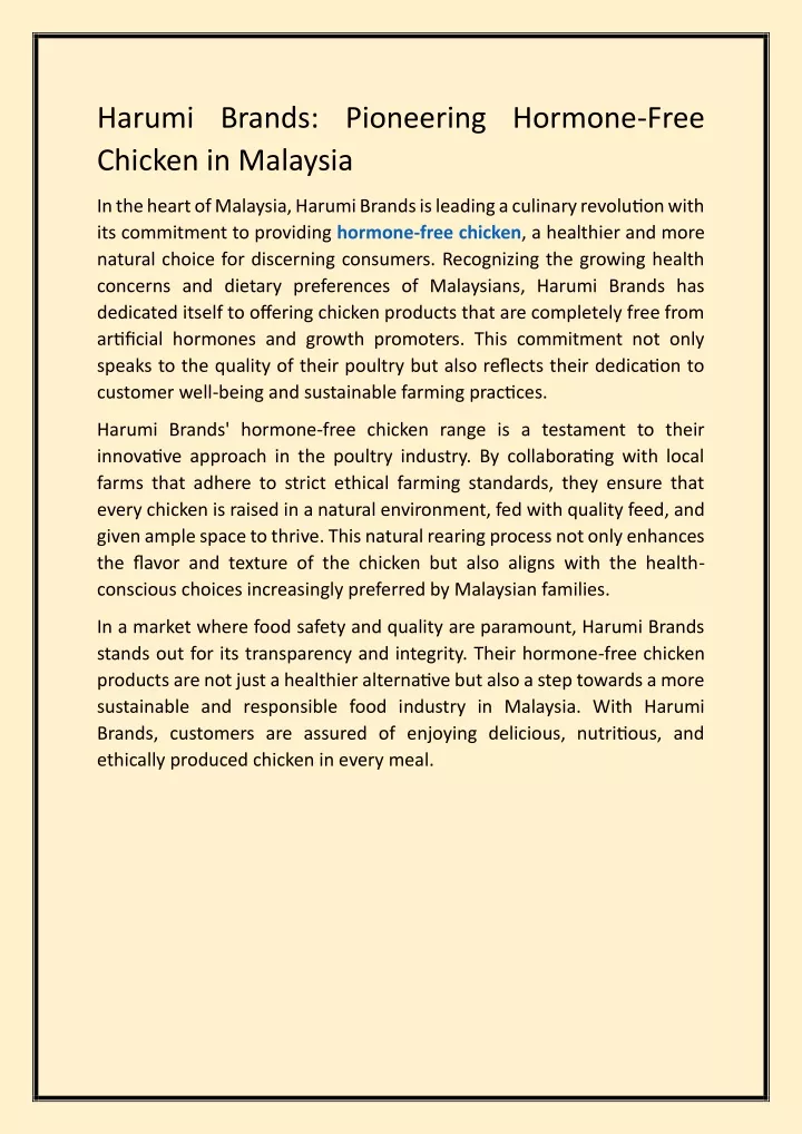 harumi brands pioneering hormone free chicken