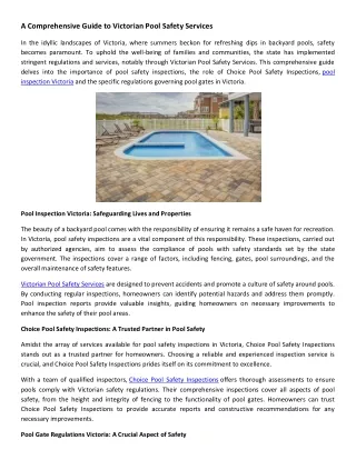 A Comprehensive Guide to Victorian Pool Safety Services