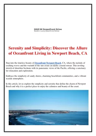 Serenity and Simplicity: Discover the Allure of Oceanfront Living in Newport Bea